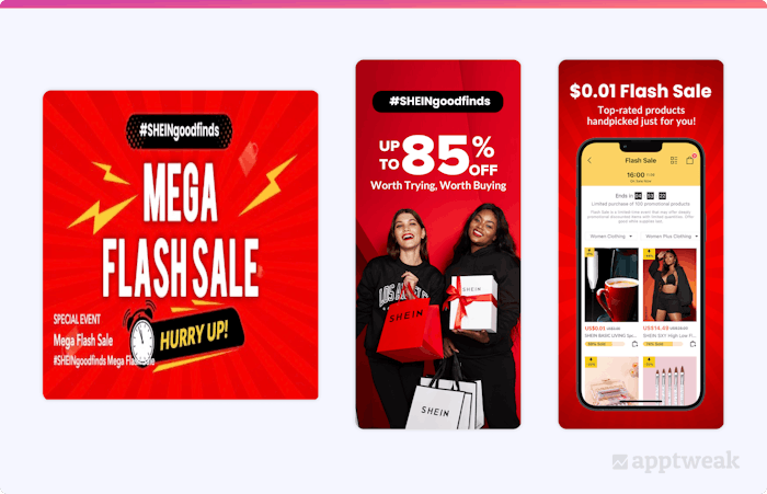 SHEIN flash sale in-app event and screenshots for Black Friday
